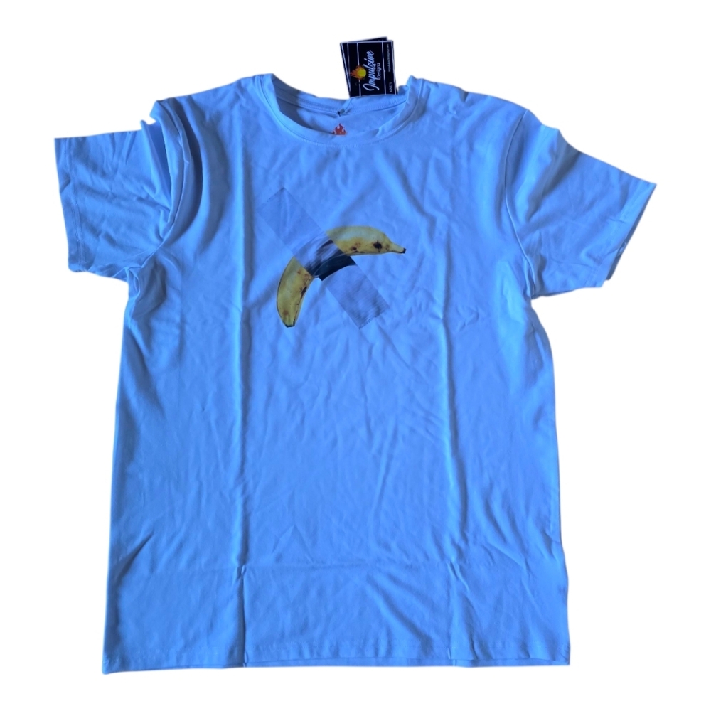 NWT Impulsive Designs Duct Taped Banana Graphic White T Shirt Size L
